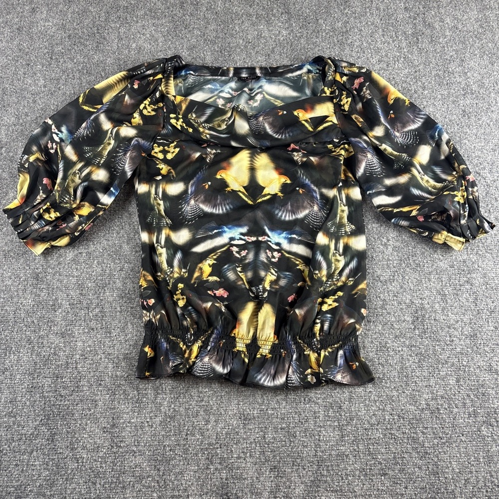 Ted Baker London Canary Bird Print Blouse Smocked Top Womens Small Size 1 / 4